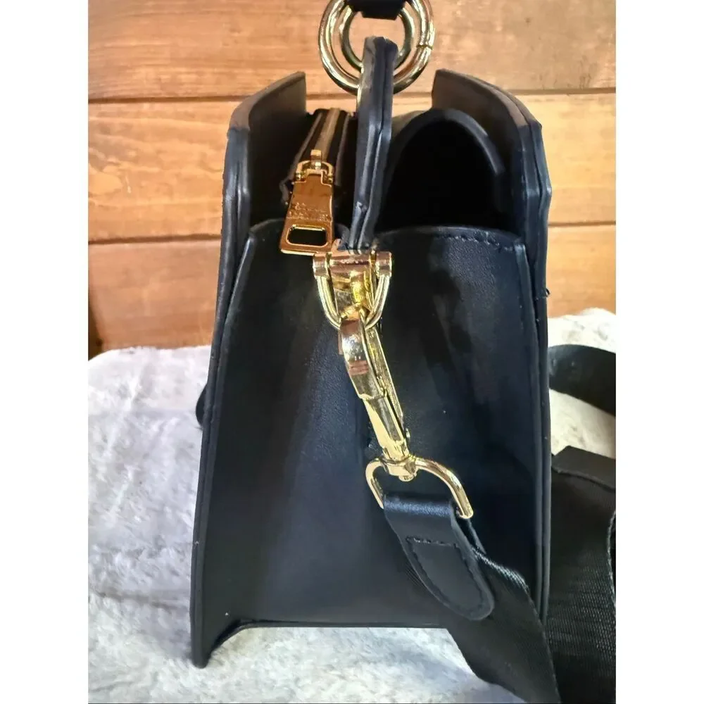 Steve Madden Bevelyn Rhinestone Crystal Logo Crossbody/Tote Black/Gold/Silver